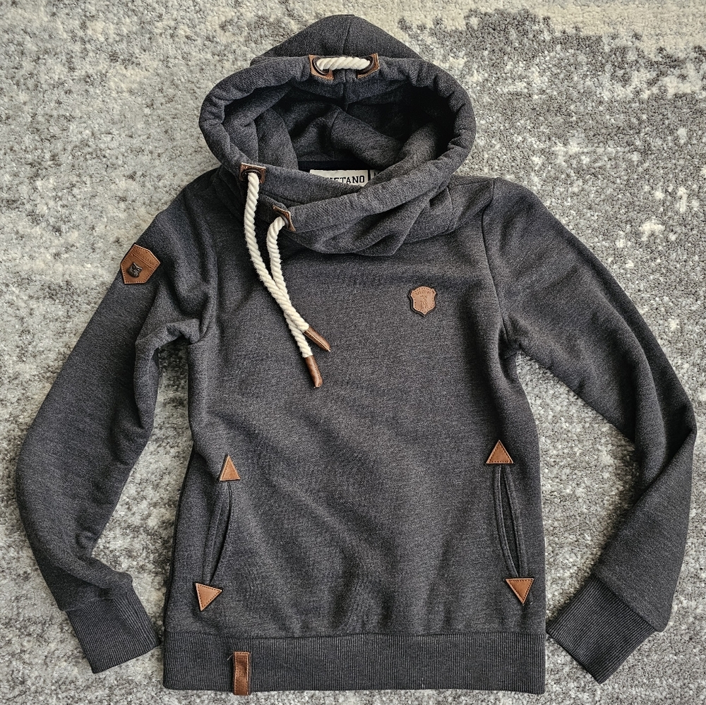 Naketano Charcoal Grey Hooded Sweatshirt Gray Hoodie Brave New Word Size Medium